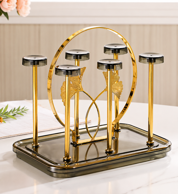 Golden & Silver Metal Glass Stand Holder | Premium Glass Storage Rack