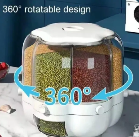 360° Rotating Cereal Dispenser with Petal Cap – Airtight Insect-Proof Rice Bucket & Dry Food Storage Organizer for Kitchen