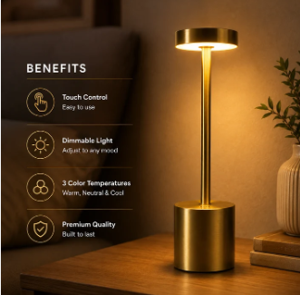 Long Neck Metal Touch Sense LED Lamp – Modern Minimalist Design, Rechargeable - Atmospheric Light for Your Bedroom, Living Room and Restaurant