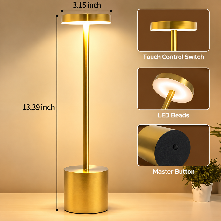 Long Neck Metal Touch Sense LED Lamp – Modern Minimalist Design, Rechargeable - Atmospheric Light for Your Bedroom, Living Room and Restaurant