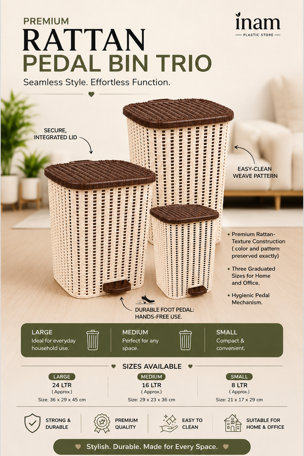Premium Rattan Pedal Bin Set