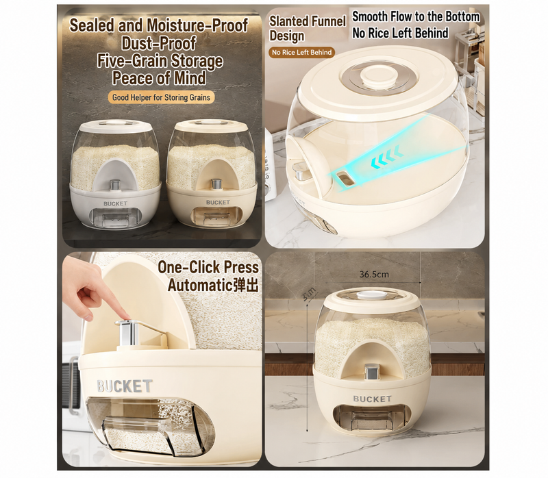 10kg Rice Bucket Dispenser | Airtight Grain Storage Container