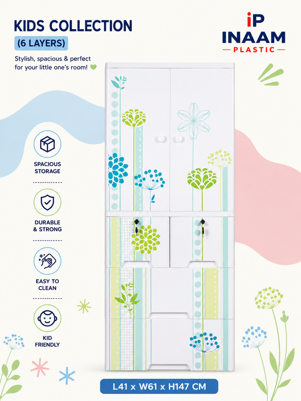 Green Flower Kids Wardrobe – 6 Layers 🌸