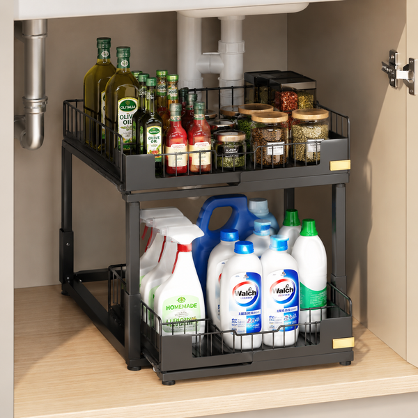 2-Tier Under Sink Storage Organizer | Sliding Kitchen & Bathroom Storage Rack