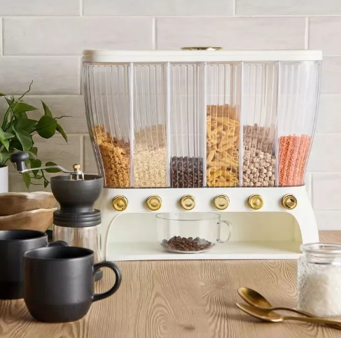10KG 6-Compartment Airtight Cereal & Dry Food Storage Dispenser