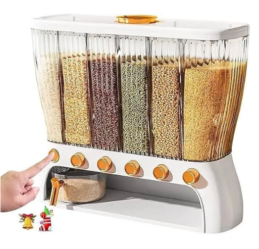 10KG 6-Compartment Airtight Cereal & Dry Food Storage Dispenser