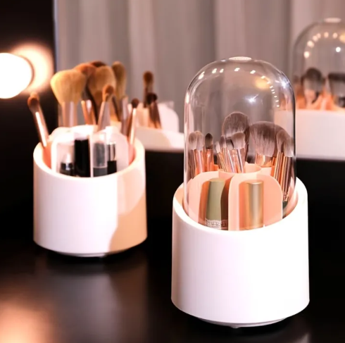 360° Rotating Makeup Brush Holder with Dustproof Cover