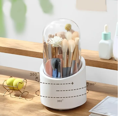 360° Rotating Makeup Brush Holder with Dustproof Cover