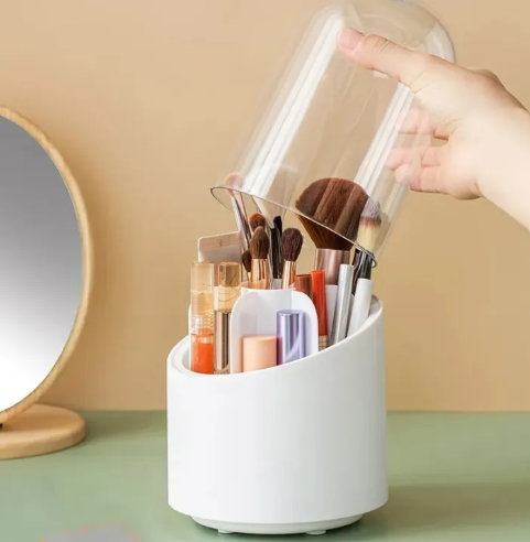 360° Rotating Makeup Brush Holder with Dustproof Cover