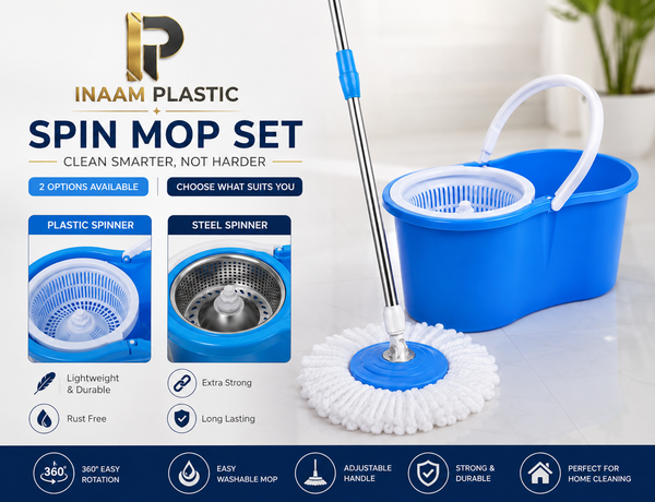 Spin Mop Set with Plastic & Steel Spinner