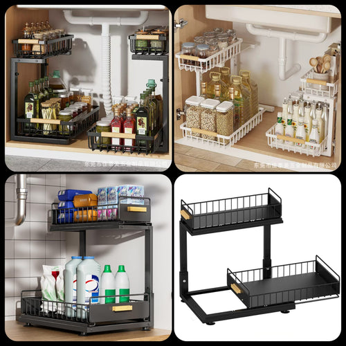 2-Tier Under Sink Storage Organizer | Sliding Kitchen & Bathroom Storage Rack