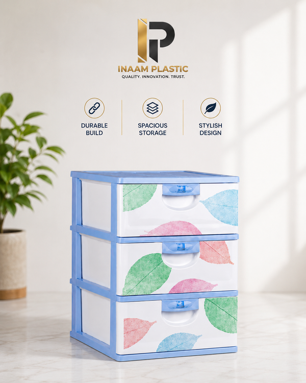 3,4 & 5 Drawer - Blue Leaf Plastic Storage Organizer