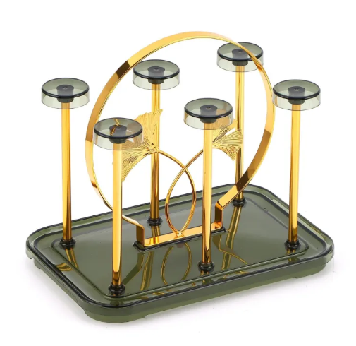 Golden Metal Glass Stand Holder | Premium Glass Storage Rack