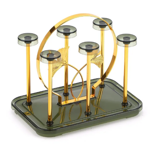Golden Metal Glass Stand Holder | Premium Glass Storage Rack