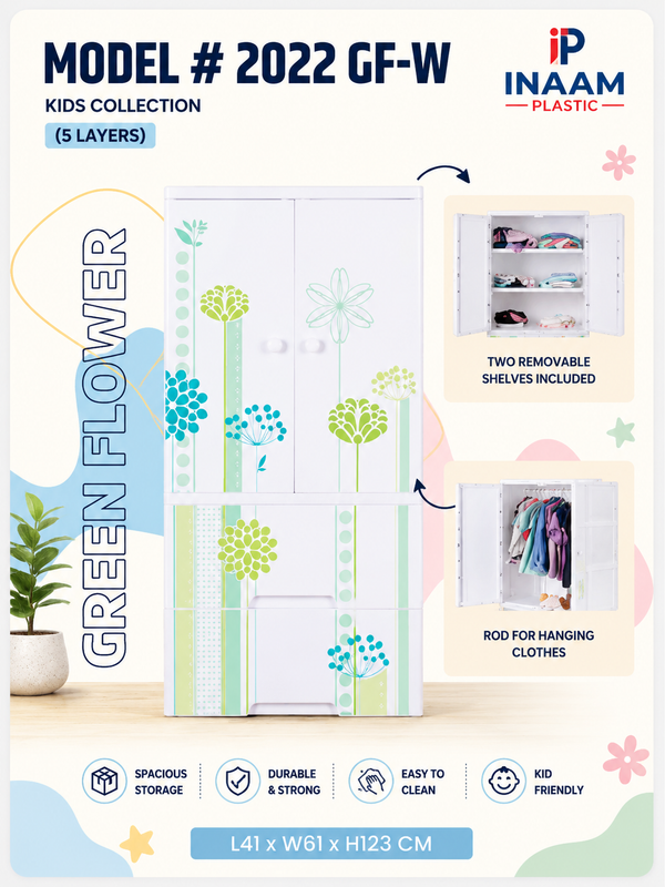 Green Flower Kids Wardrobe – 5 Layers 🌸