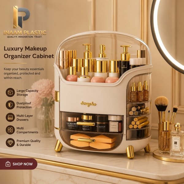 Luxury Dustproof Makeup Organizer Cabinet with Drawers – Cosmetic, Skincare & Perfume Storage Box