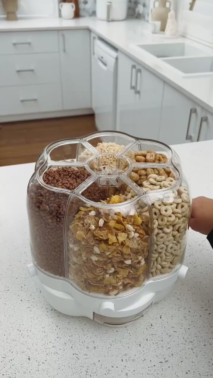 360° Rotating Cereal Dispenser with Petal Cap – Airtight Insect-Proof Rice Bucket & Dry Food Storage Organizer for Kitchen