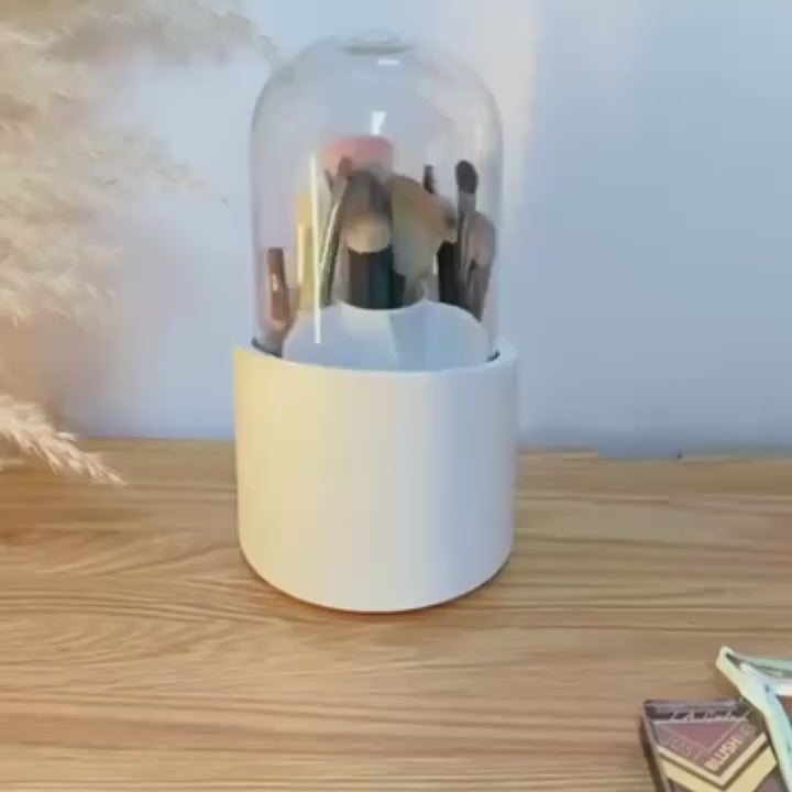 360° Rotating Makeup Brush Holder with Dustproof Cover