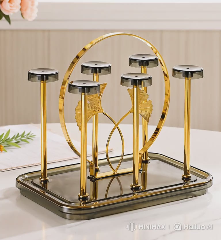 Golden Metal Glass Stand Holder | Premium Glass Storage Rack