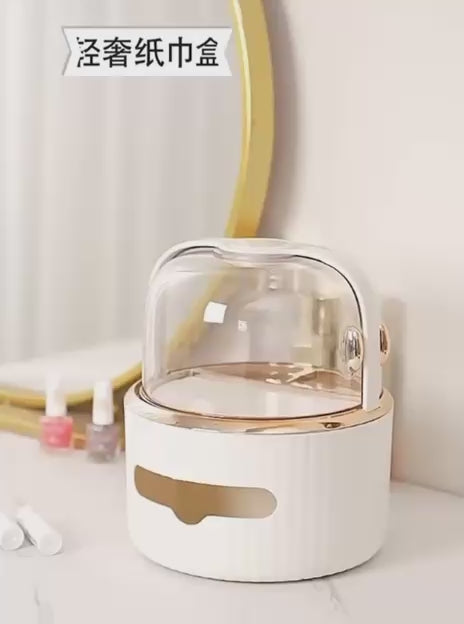 Tissue Box + Cosmetics Organizer With Acrylic Door