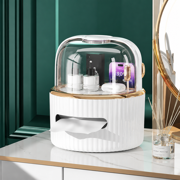 Tissue Box + Cosmetics Organizer With Acrylic Door